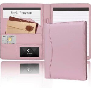Leather Portfolio Binder 5 x 8, Mini Soft Leather Padfolio A5 Business Binder Le